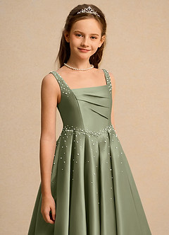 Azazie Mochi Girls Formal Robe Demoiselle D'honneur Fillette Robe Princesse en Mat Satiné Plissée Pistache image7
