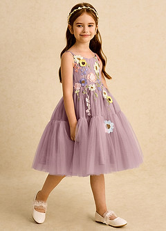 Azazie Osea Robe Demoiselle D'honneur Fillette Robe Princesse en Tulle Plissée Rose Poussiéreuse image5