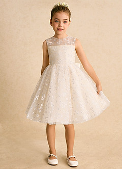 Azazie Snowdrop Flower Girl Dresses Champagne Ball-Gown Bow Tulle Dress image4