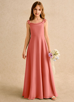 Azazie Puppy Girls Formal Flower Girl Dresses Salmon Pink A-Line Pleated Chiffon Dress image5