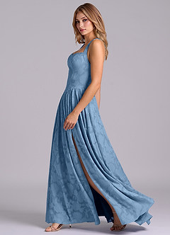 Azazie Francis Bridesmaid Dresses Steel Blue A-Line Corset Floral Burnout Dress image5