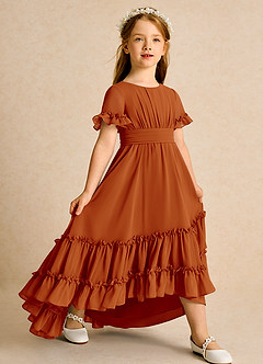 Azazie Kass Flower Girl Dresses Paprika A-Line Pleated Chiffon Dress image1