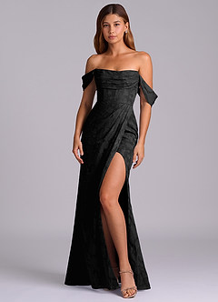 Azazie Johana Bridesmaid Dresses Black Mermaid Off the Shoulder Floral Burnout Convertible Dress image4