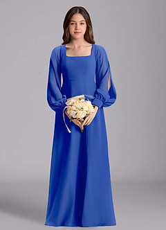 Azazie Bondi Junior Royal Blue A-Line Blouson Chiffon Dress image3