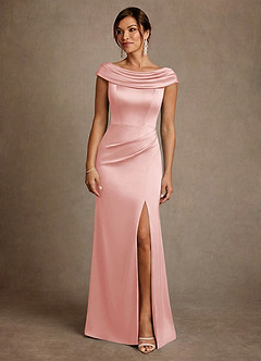 Azazie Irvine Mother of the Bride Dresses Powder Pink A-Line Pleated Stretch Satin Dress image3