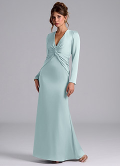 Azazie Valerie Bridesmaid Dresses Mist Mermaid Long Sleeve Stretch Satin Dress image3