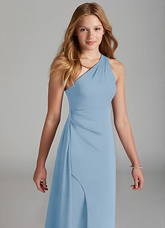 Azazie Maron Junior Powder Blue A-Line Pleated Stretch Satin Dress image3