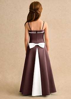 Azazie Izel Girls Formal Flower Girl Dresses Ivory Espresso A-Line Pleated Matte Satin Dress image4
