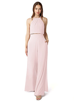 Azazie Kenzi Bridesmaid Dresses Blushing Pink Pleated Chiffon Jumpsuit image1