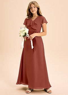 Azazie Lainey Junior Auburn A-Line with Pockets Chiffon Dress image6