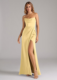 Azazie Johana Robes de demoiselle d'honneur Robe Sirène Convertible en Satin extensible Épaule décolletée Beurre image6
