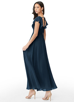 Azazie Bondi Bridesmaid Dresses Dark Navy A-Line Ruched Chiffon Dress image4