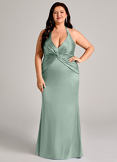 Azazie Valerie Bridesmaid Dresses Agave Mermaid Pleated Stretch Satin Dress image5