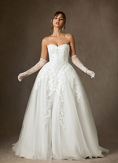 Azazie Sonnet Wedding Dresses Diamond White Ball-Gown Strapless Lace Dress image5