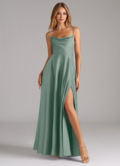 Azazie Elle Brautjungfernkleider A-Linie Plissee Stretch-Satin Kleid Silberner Salbei image4