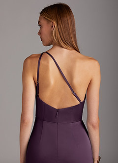 Azazie Mika Bridesmaid Dresses Plum Sheath One Shoulder Stretch Satin Dress image5
