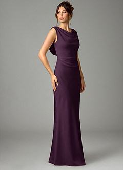Azazie Kieryn Brautjungfernkleider Meerjungfrau-Linie Plissee Stretch-Satin Kleid Pflaume image3