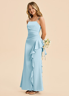 Azazie Lyla Junior Sky Blue Mermaid Pleated Stretch Satin Dress image1