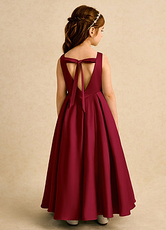 Azazie Pepper Flower Girl Dresses Burgundy A-Line Pleated Matte Satin Dress image1