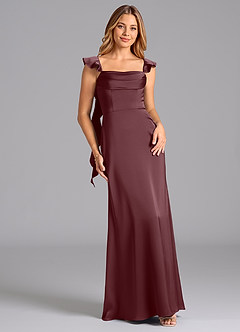 Azazie Adi Bridesmaid Dresses Sangria A-Line Pleated Stretch Satin Dress image1