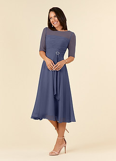 Azazie Naomi Abiti per la Madre della Sposa Abito A-Line in Chiffon Plissettato con Scollo a Barca Stormy image3