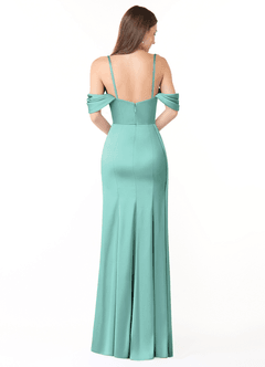 Azazie Amyra Vestidos de damas de honor Vestido de Aqua de Satén Elástico de Corte Recto Convertible con Vestidos sin tirantes image3