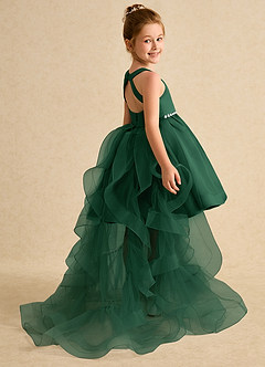 Azazie Julietta Flower Girl Dresses Dark Green Ball-Gown Convertible Tulle Dress image6