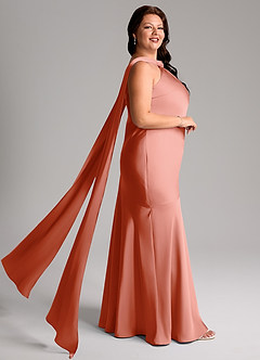 Azazie Kinsley Bridesmaid Dresses Coral Mermaid Side Slit Stretch Satin Dress image10
