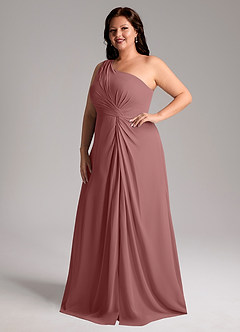 Azazie Brooke Jurken voor bruidsmeisjes Jurk van Chiffon met A-Lijn One-Shoulder Woestijnroos image11