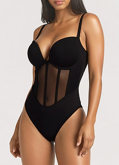front Bodysuit med bøjle og ben og mesh-paneler, shapewear