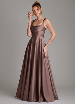 Azazie Azaria Bridesmaid Dresses Ganache A-Line Corset Stretch Satin Dress image3