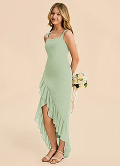Azazie Reesie Junior Dusty Sage Sheath Ruched Chiffon Dress image6