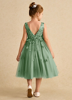 Azazie Lana Flower Girl Dresses Matcha A-Line Sleeveless Matte Satin Dress image2
