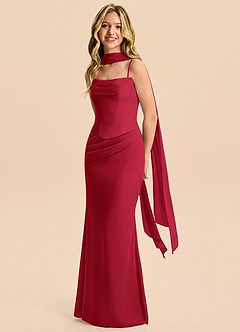 Azazie Sorrel Junior Scarlet Mermaid Pleated Chiffon Dress image3