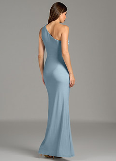 Azazie Akilah Bridesmaid Dresses Dusty Blue Mermaid One Shoulder Premium Stretch Jersey Dress image2