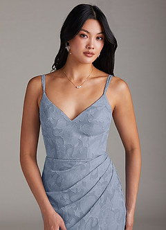 Azazie Leo Bridesmaid Dresses Dusty Blue Sheath Pleated Floral Burnout Dress image5