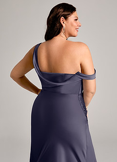 Azazie Madelyn Jurken voor bruidsmeisjes Converteerbaar Jurk van Stretch Satijn met Zeemeermin One-Shoulder Stormachtig image14