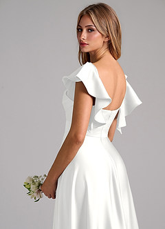 Azazie Leilani Bridesmaid Dresses White A-Line Ruched Stretch Satin Dress image9