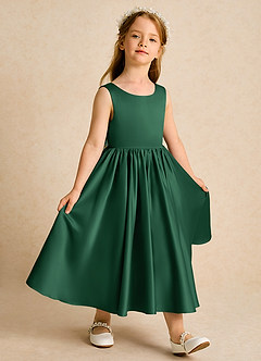 Azazie Doodlebug Blumenmädchenkleider A-Linie Schleifen Matte Satin Kleid Dunkelgrün image2