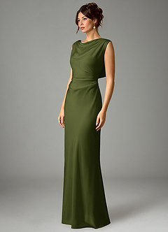 Azazie Kieryn Bridesmaid Dresses Olive Mermaid Pleated Stretch Satin Dress image5