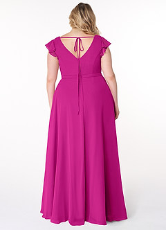 Azazie Claudine Final Sale Fuchsia A-Line Flutter Sleeve Chiffon Dress image8
