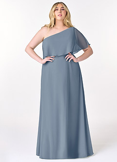 Azazie Lizzy Robes de demoiselle d'honneur Robe Trapèze en Mousseline de soie Ue épaule Violet Crépusculaire image8