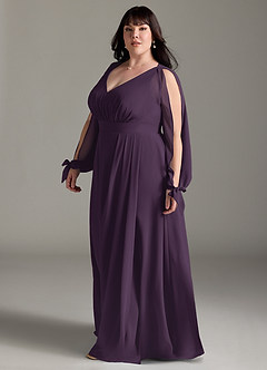 Azazie Matilda Bridesmaid Dresses Plum A-Line Long Sleeve Chiffon Dress image11