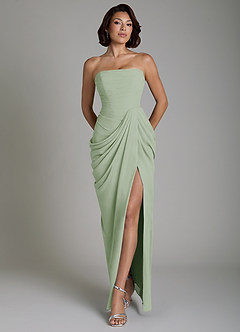 Azazie Nyra Robes de demoiselle d'honneur Robe Fourreau en Mousseline de soie Corset Vert Sauge image1