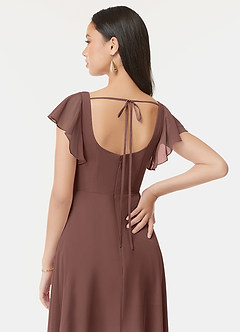 Azazie Bondi Bridesmaid Dresses Espresso A-Line Ruffled Chiffon Dress image3