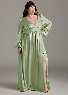 Azazie Norah Robes de demoiselle d'honneur Robe Trapèze en Satin extensible Vert Sauge image9
