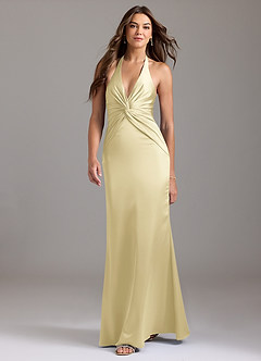 Azazie Valerie Bridesmaid Dresses Lemon Sorbet Mermaid Pleated Stretch Satin Dress image3