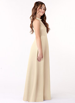 Azazie Laurel Junior Champagne A-Line Matte Satin Dress image2