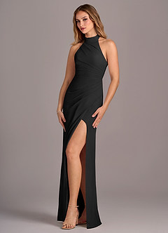 Azazie Jemma Bridesmaid Dresses Black Sheath Pleated Chiffon Dress image3