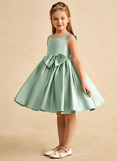 Azazie Jessie Blumenmädchenkleider A-Linie Schleifen Matte Satin Kleid Agave image3